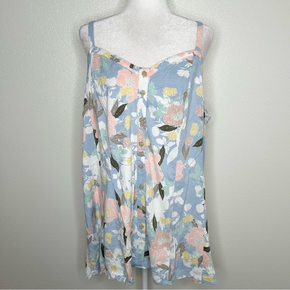 torrid Tops - New Torrid Womens Light Blue & Pink Floral Button-Up Tank Top Plus Size 3/3X NWT
